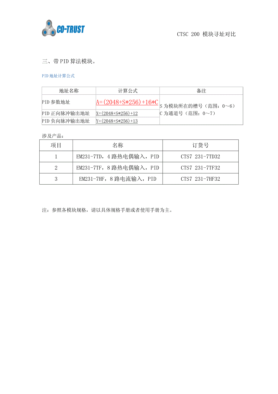 深圳合信PID T温度控制库－CTSC 200模拟量模块寻址对比 V1.0_第3页