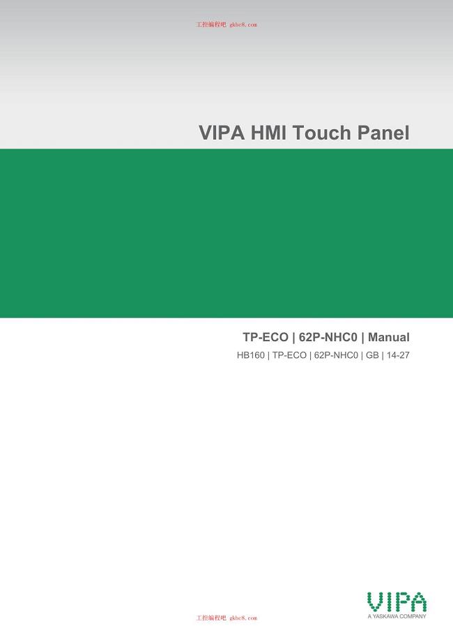 惠朋VIPA触摸屏 HB160-TP用户手册（英文版）HB160E TP-ECO 62P-NHC0 14-27