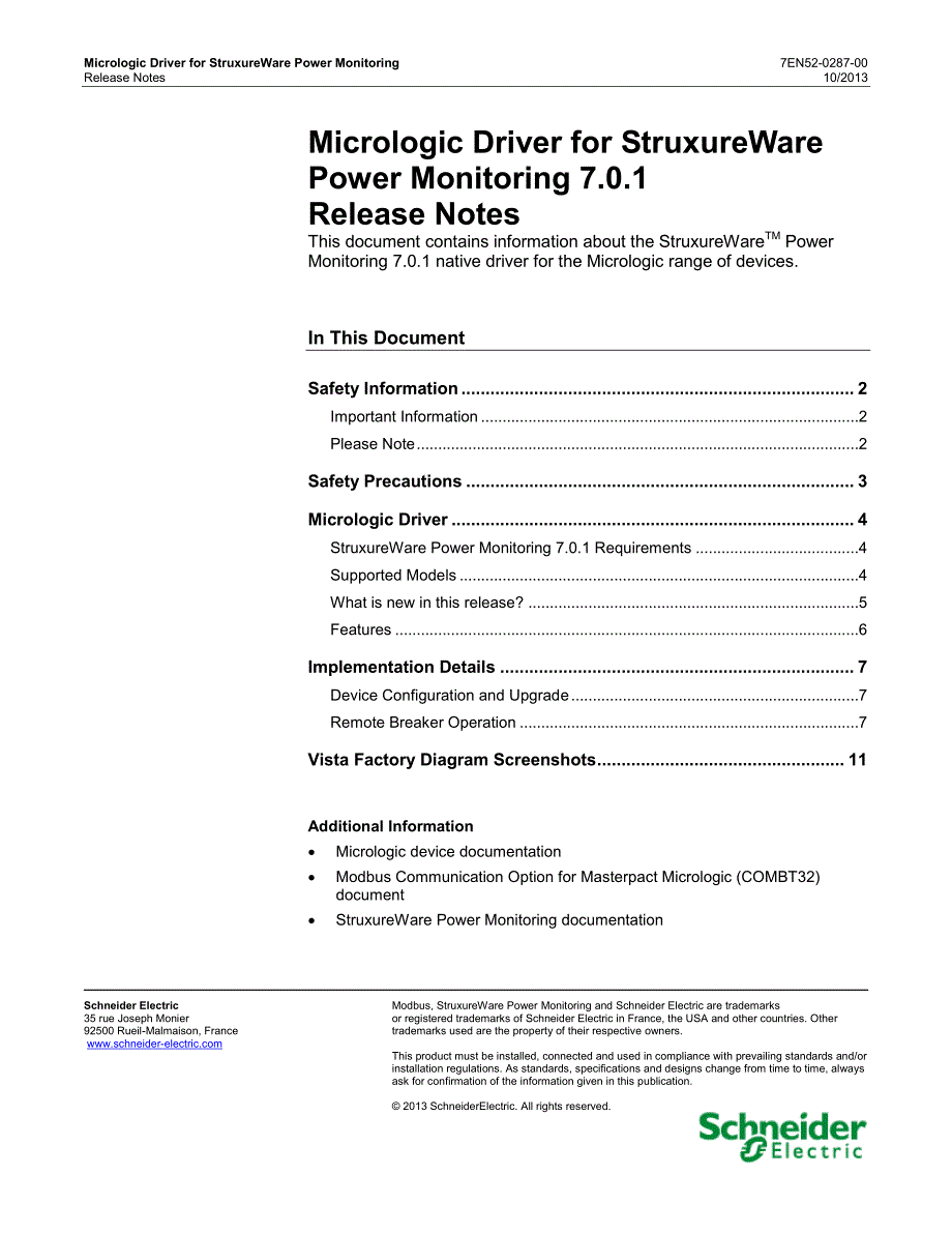施耐德Micrologic Driver Release Notes SPM 7.0.1_第1页