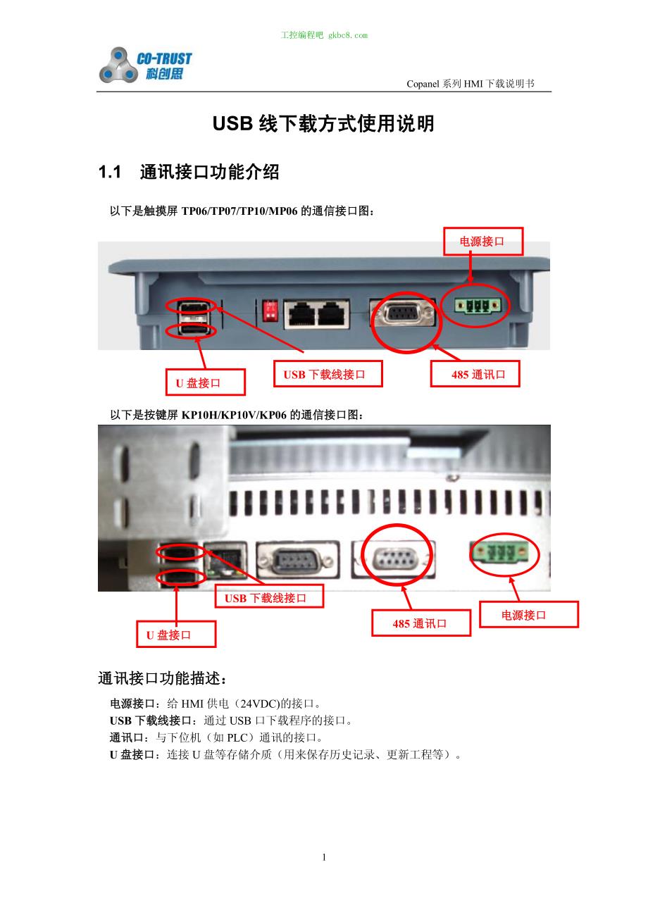 深圳合信Copanel系列HMI使用USB线下载方式说明_第1页