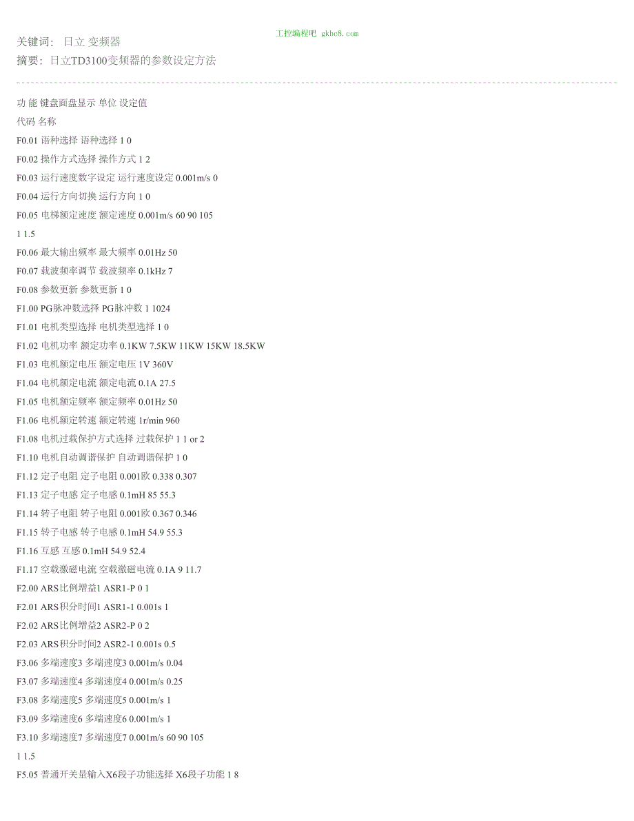 日立TD3100变频器的参数设定方法_第1页