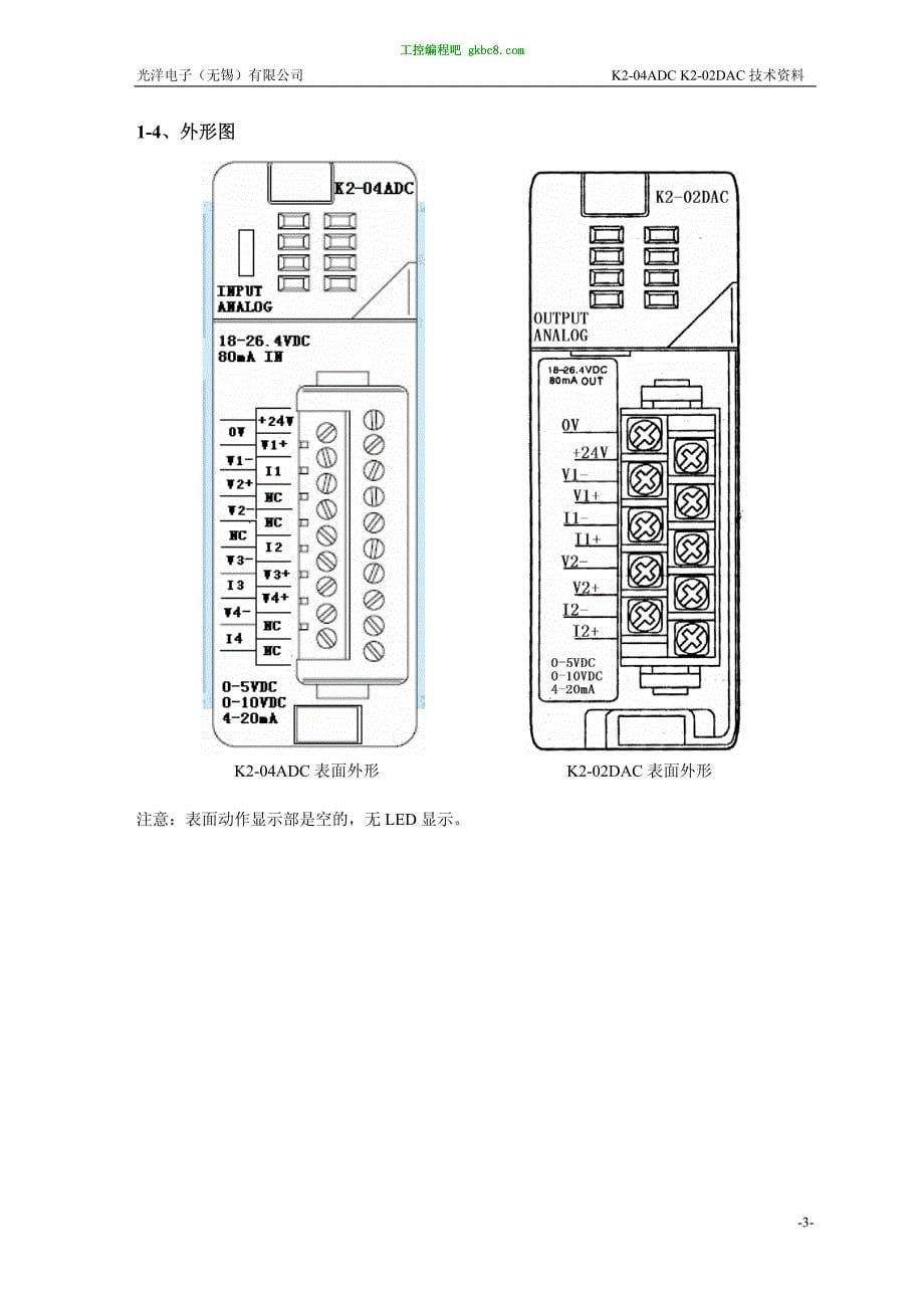 无锡光洋模拟量模块K2-04ADC K2-02DAC用户手册_第5页