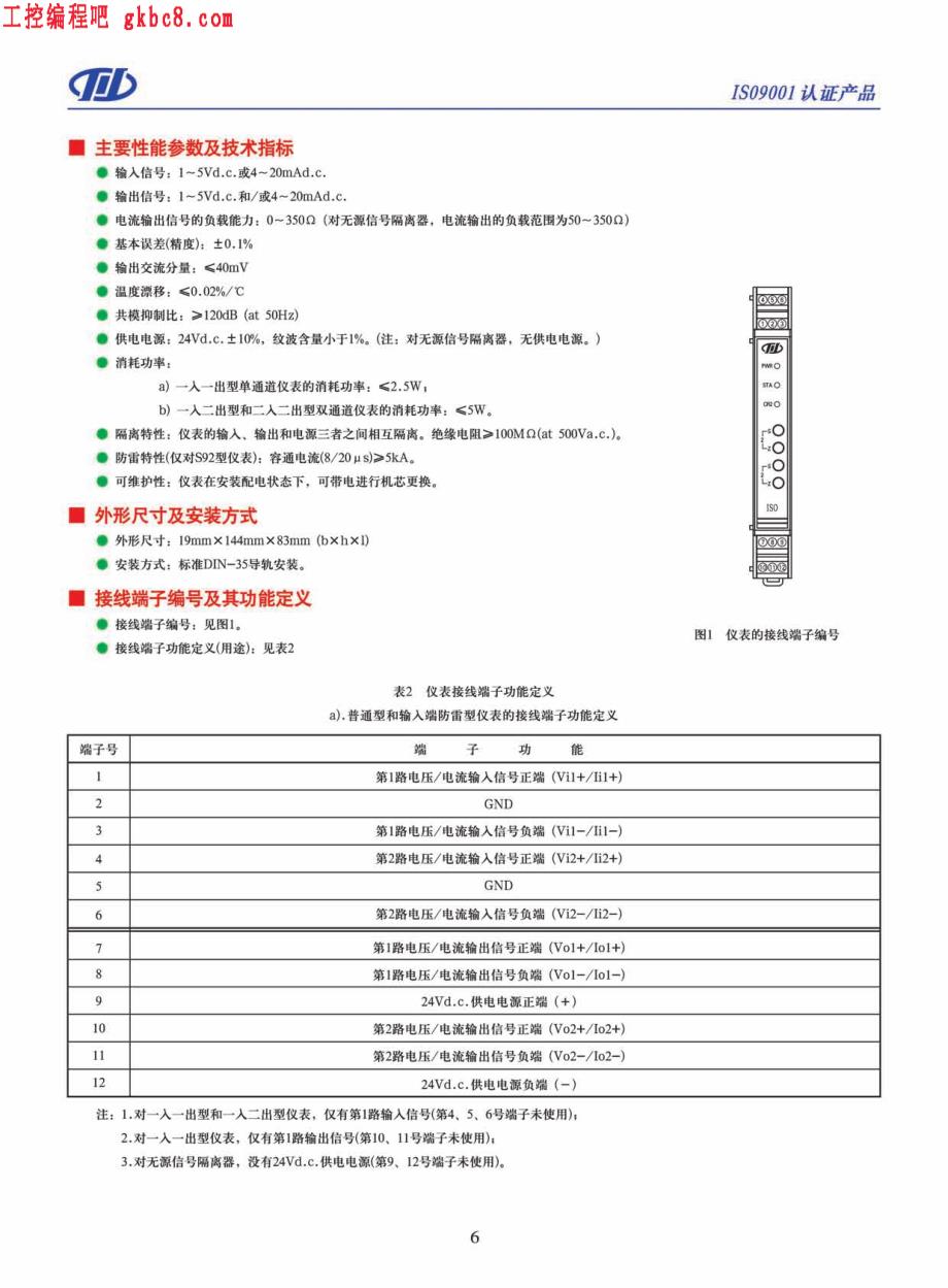 川仪自动化S82S92型信号隔离器用户手册_第3页