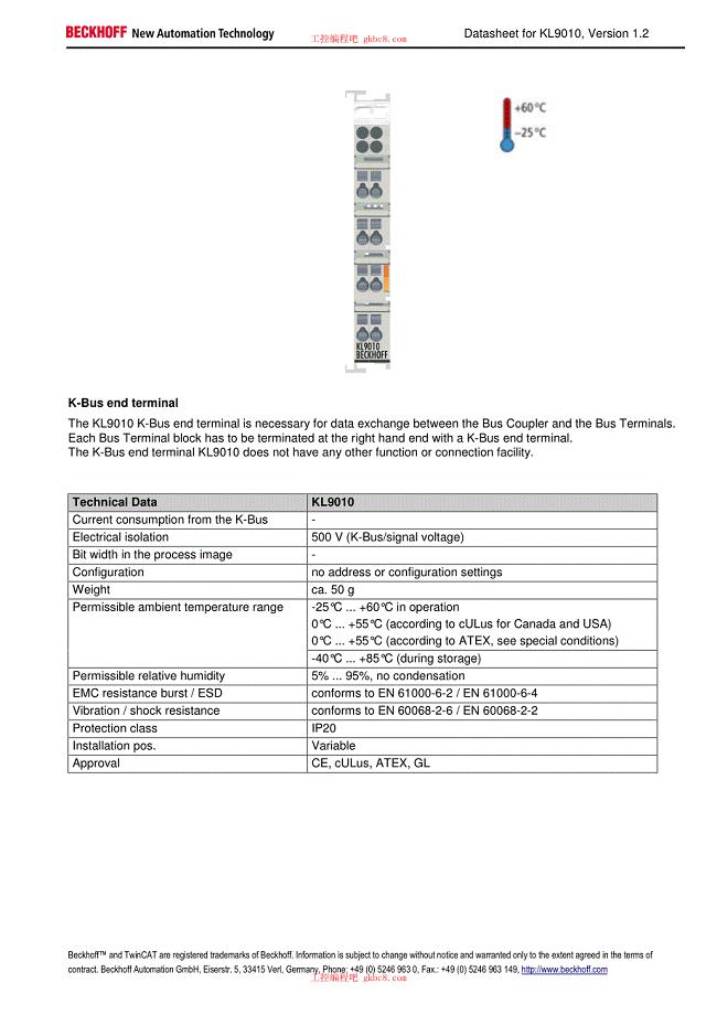 倍福端子模块KL系列用户手册（英文版）KL9010en