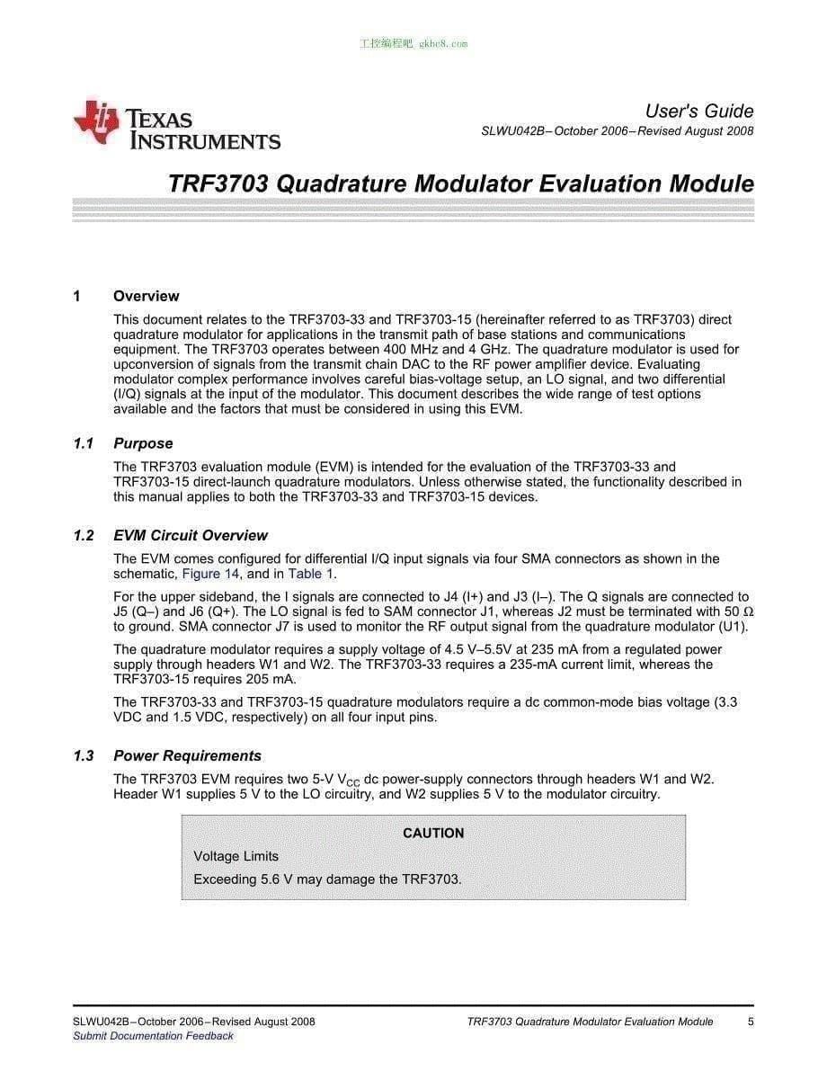 德州仪器TRF3703Q 用户手册编程手册英文版_第5页