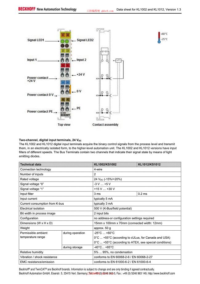倍福端子模块KL系列用户手册（英文版）KL1002 KL1012en