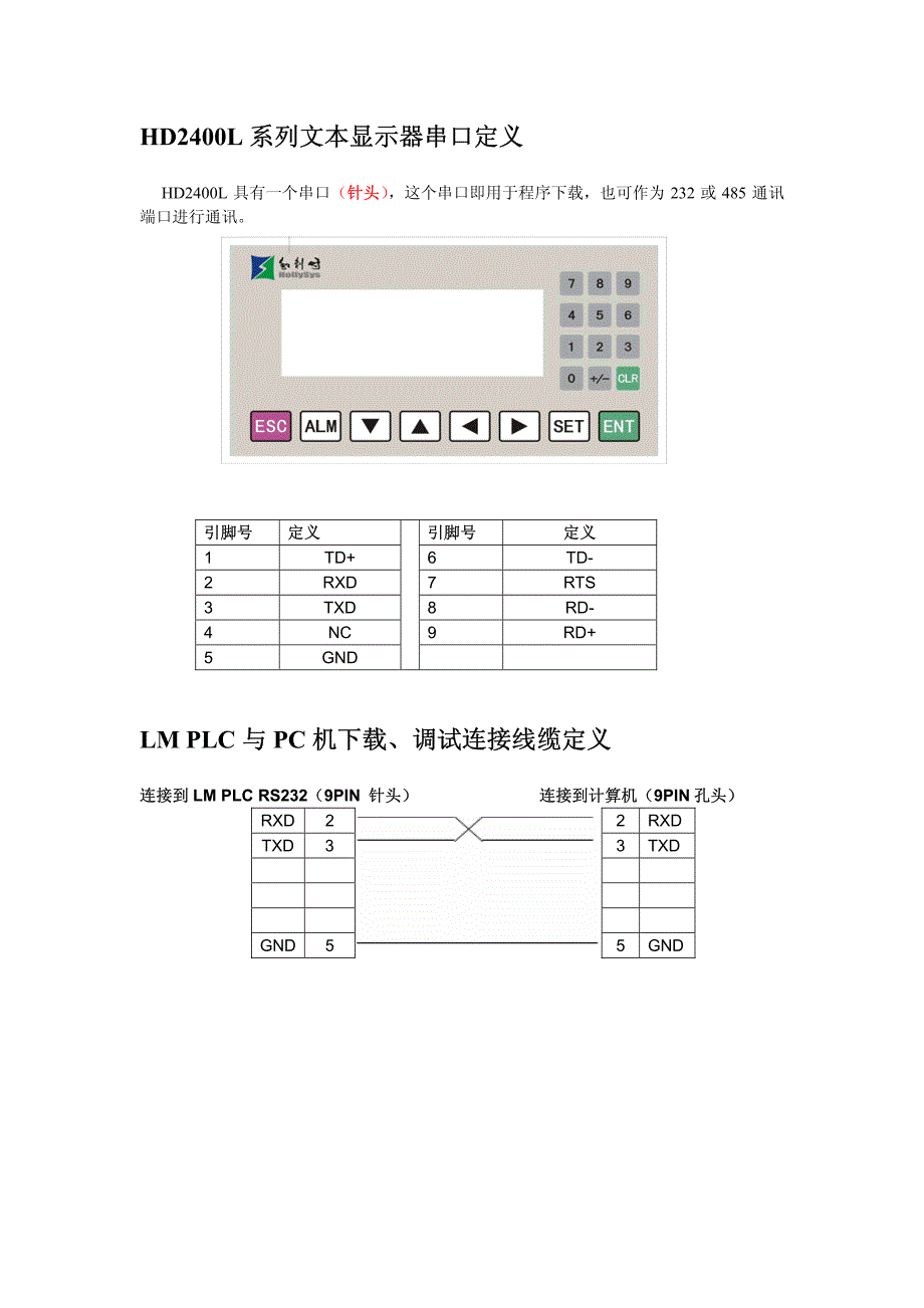和利时PLC、触摸屏和文本串口定义与连接技术手册_第4页