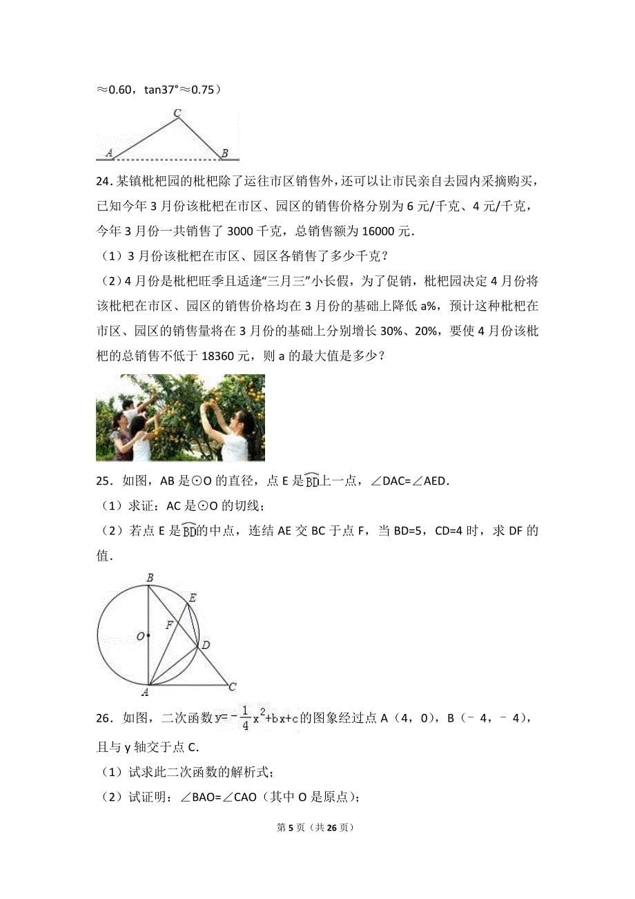 梧州市岑溪市2016年中考数学模拟试卷含答案解析_第5页