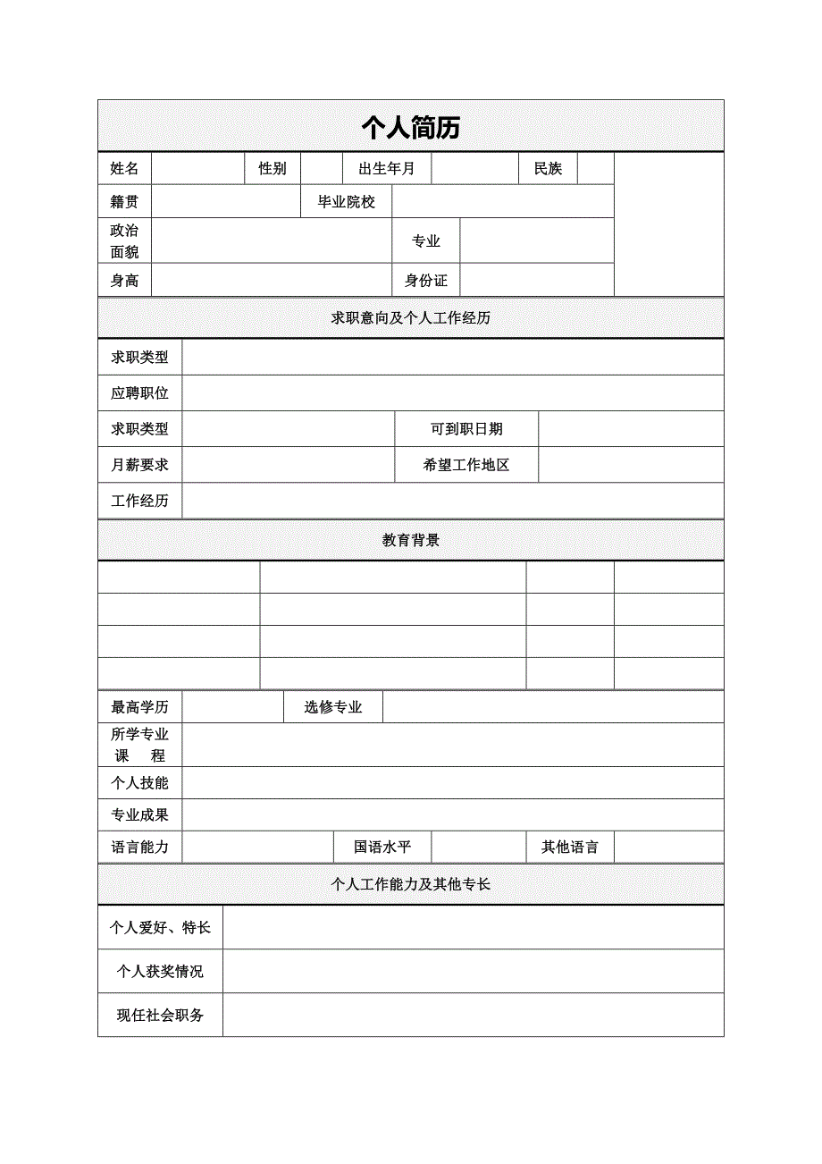 【简历模板】简明表格 表格式 2页式 有封面_第2页