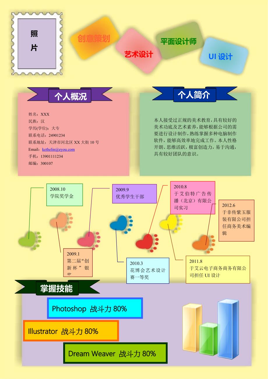 【简历模板】彩色脚印 罗列式 1页式_第1页