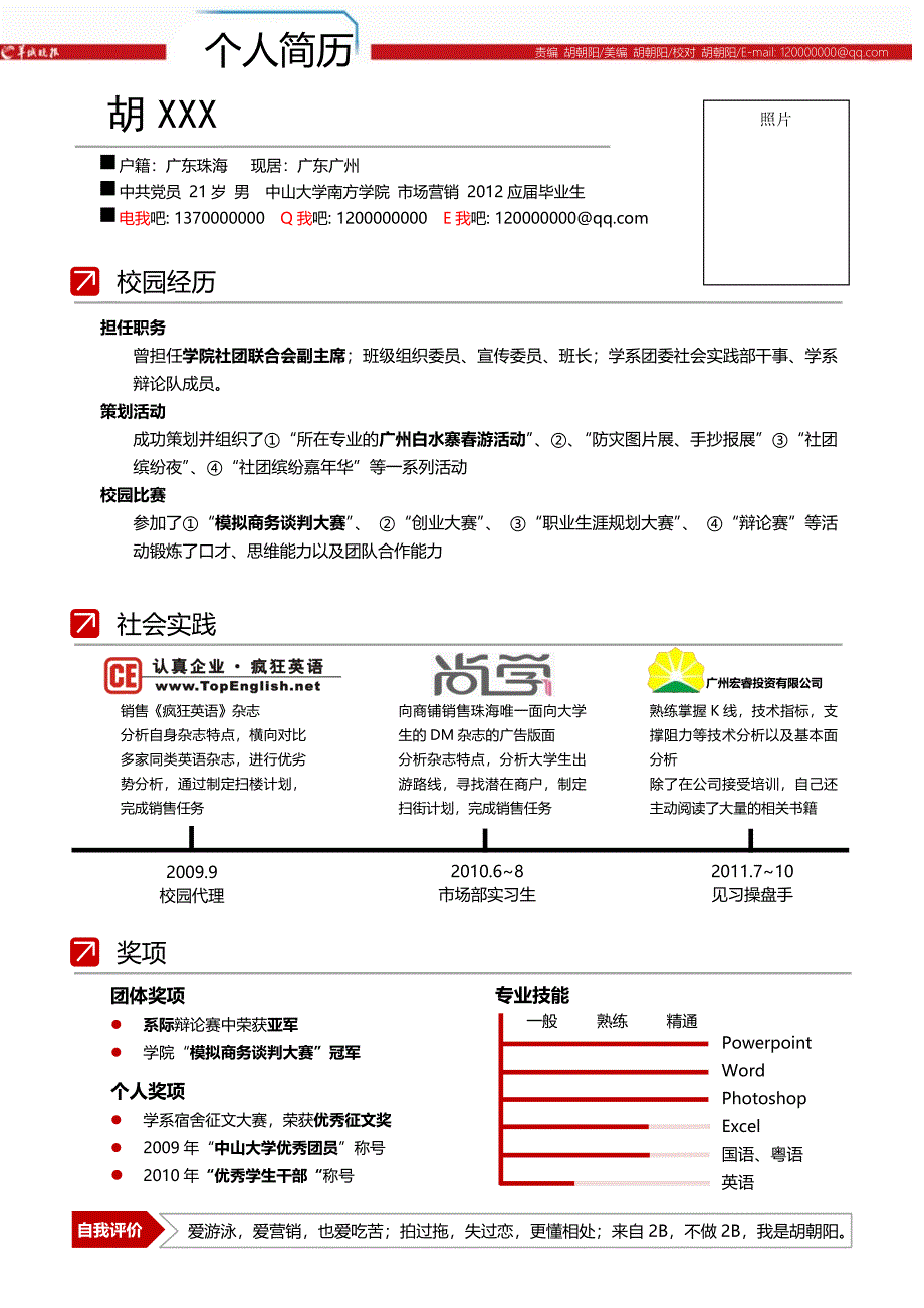 【简历模板】红白色 罗列式 1页式(002)_第1页