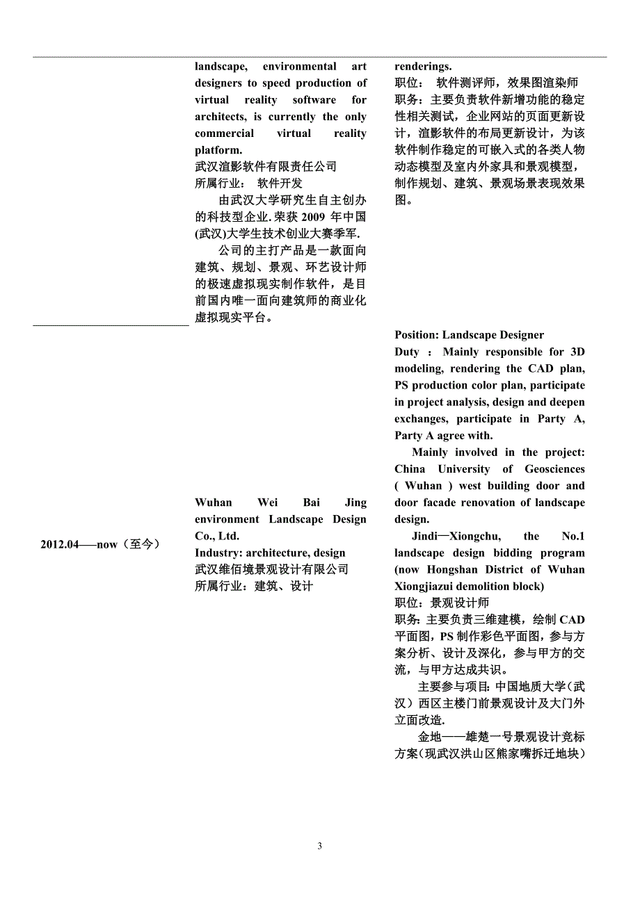 【简历模板】双语简历 表格式  3页式_第3页