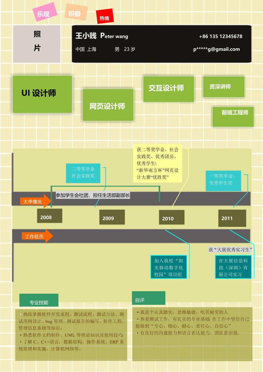 【简历模板】特色时间轴 罗列式 IT行业适用 1页式_第1页