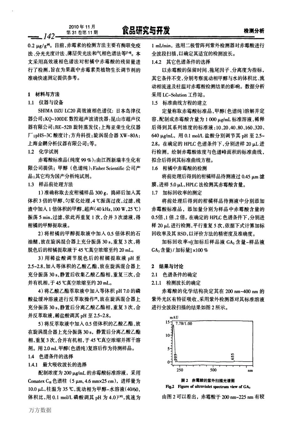 HPLC法检测柑橘中赤霉酸残留量的色谱条件_第2页