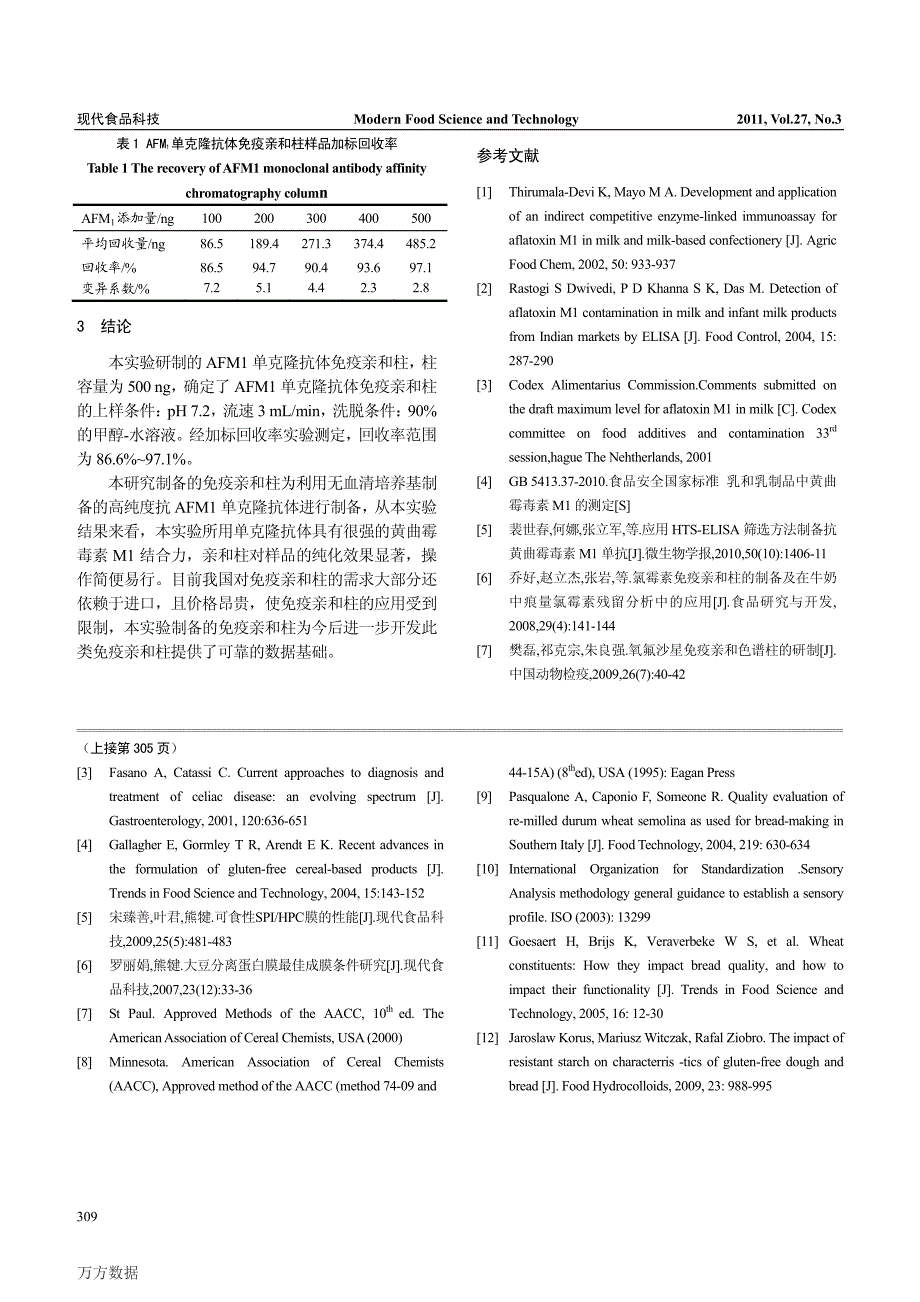 抗黄曲霉毒素M1免疫亲和柱的制备_第4页