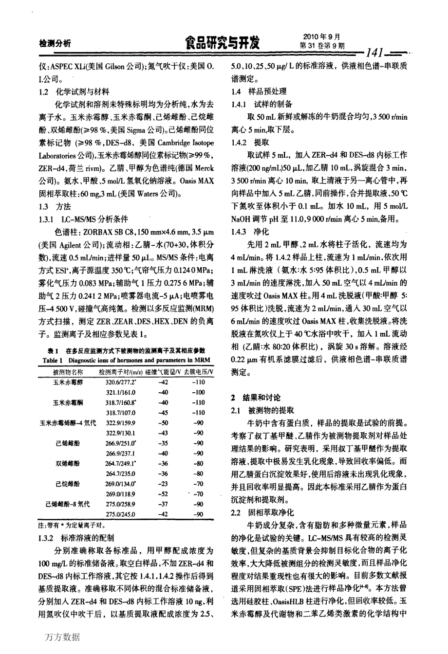 液相色谱串联质谱法测定牛奶中非类固醇激素残留量_第2页