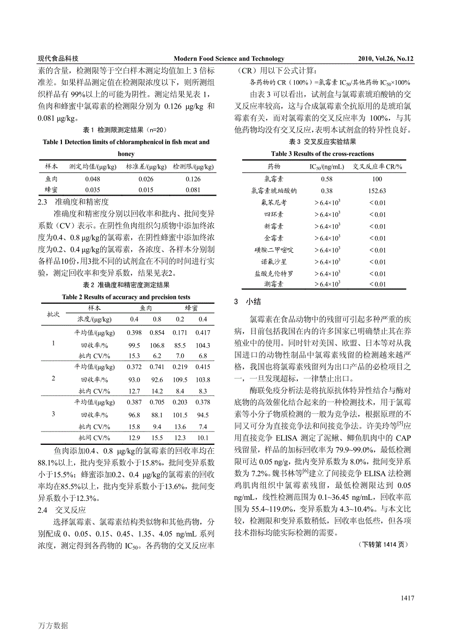 应用酶联免疫法检测鱼肉、蜂蜜中氯霉素的残留量_第3页