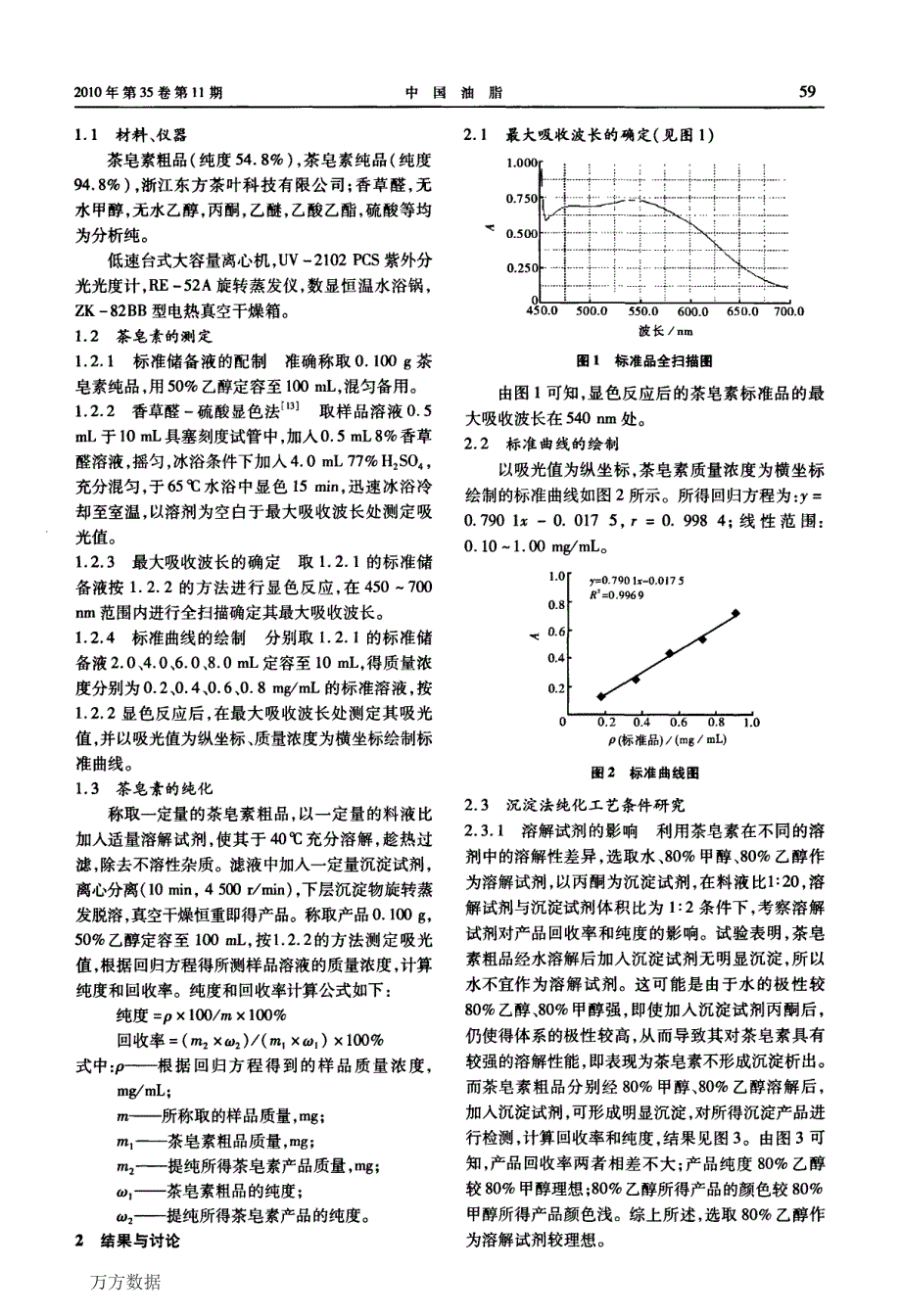 沉淀法纯化茶皂素的工艺研究_第2页