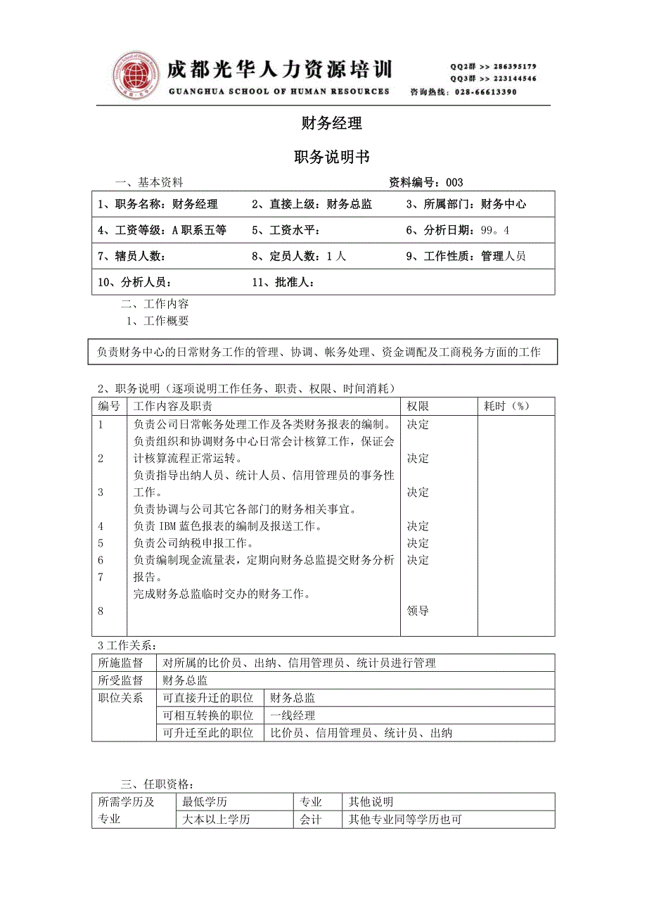 《财务经理职务说明书》人力资源管理理_第1页