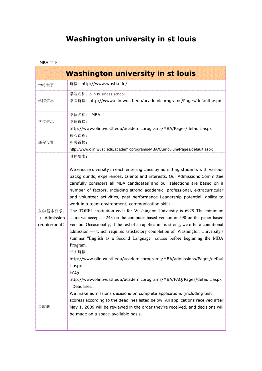 留学选校－washington university in st louis MBA_第1页