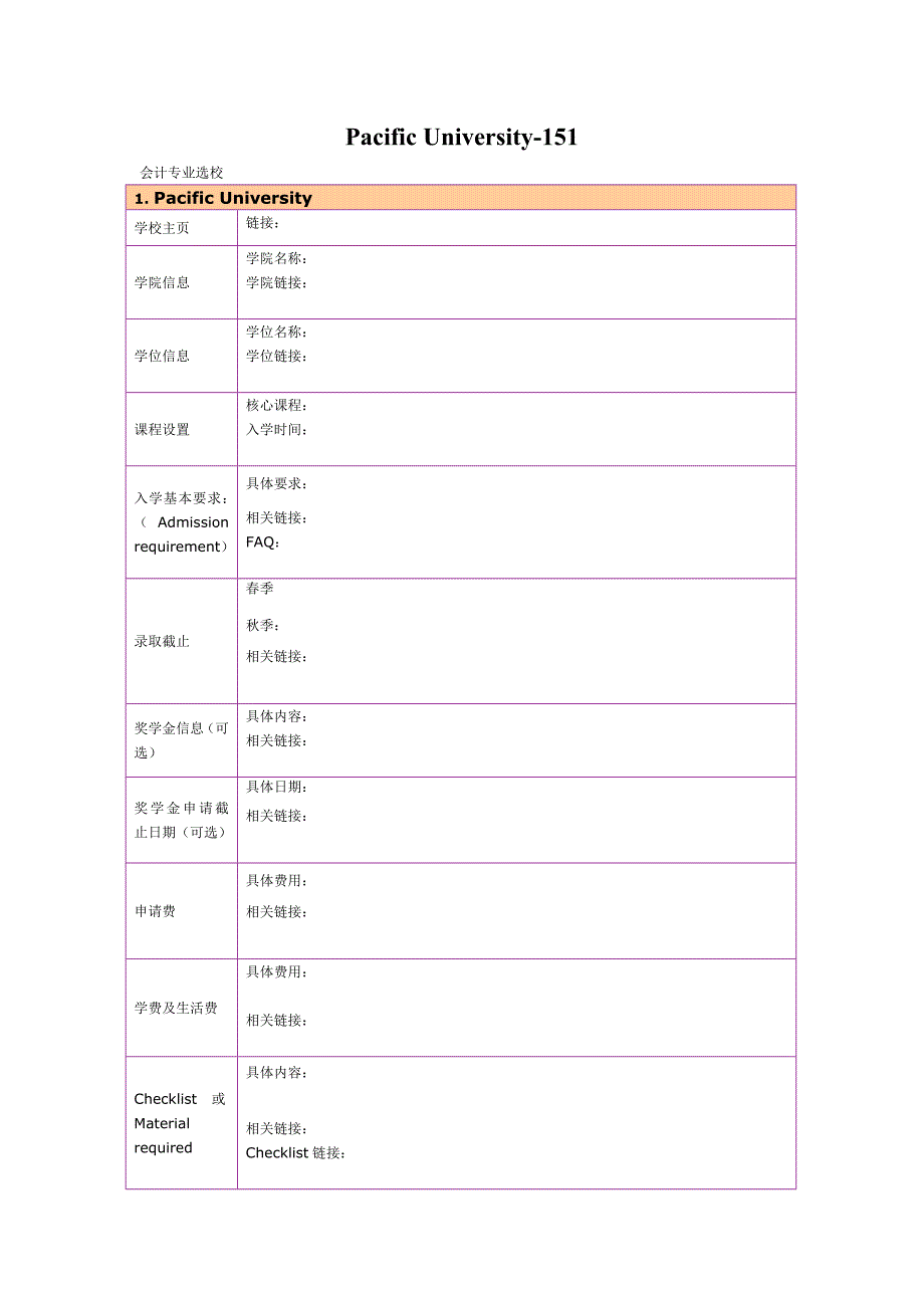 留学选校（Accounting）Pacific University 无会计专业_第1页