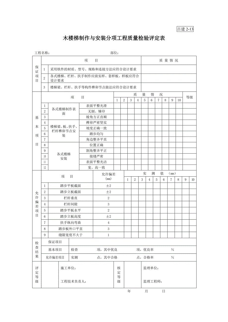 木楼梯制作与安装分项工程质量检验评定表（园林绿化－技术资料）_第1页