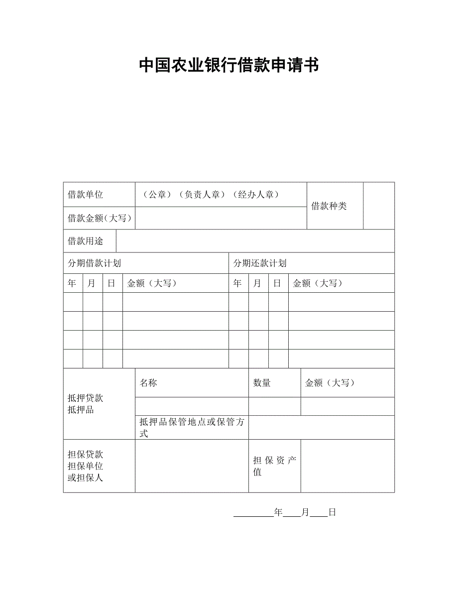 中国农业银行借款申请书【范本】模板文档_第1页