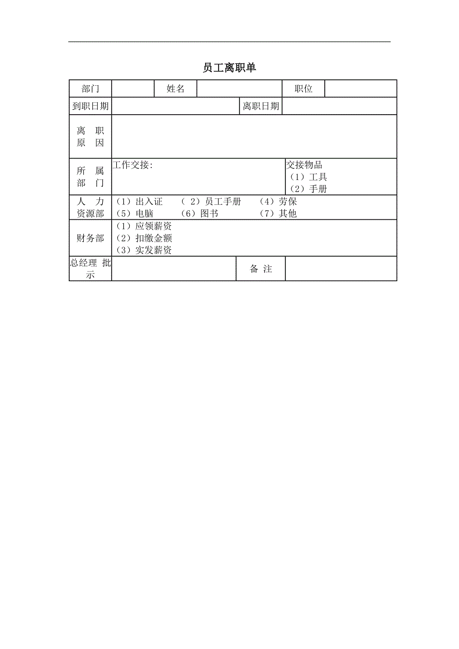 培训学校《人力资源管理》员工离职单_第1页