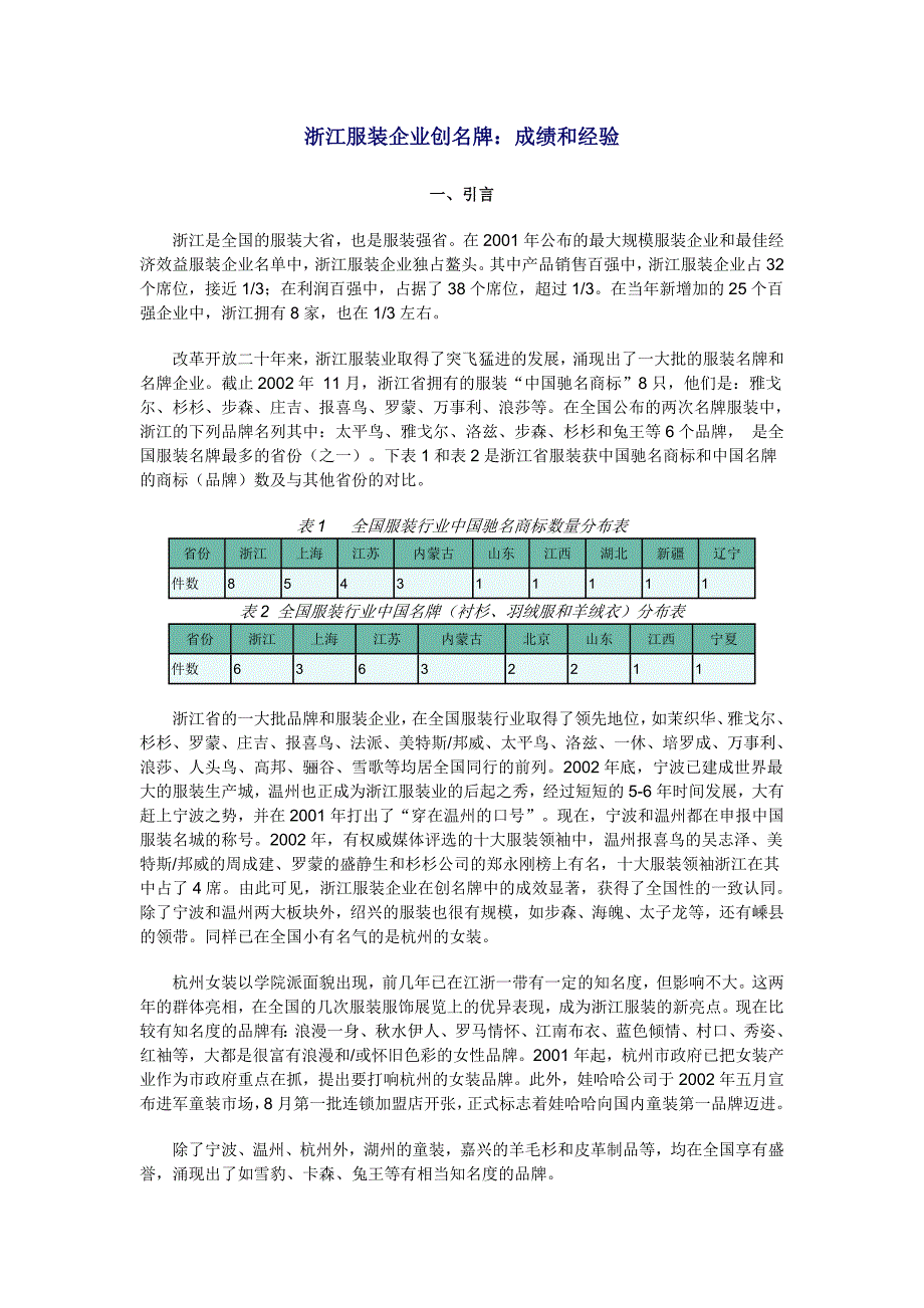 浙江服装企业创名牌：成绩和经验_第1页