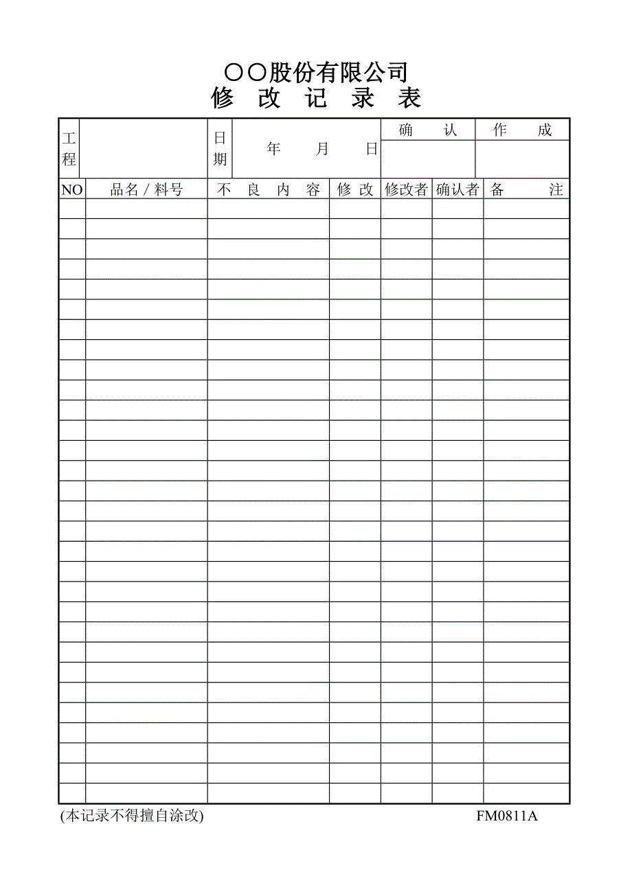 修改记录表【建筑公司表格模板】_第1页