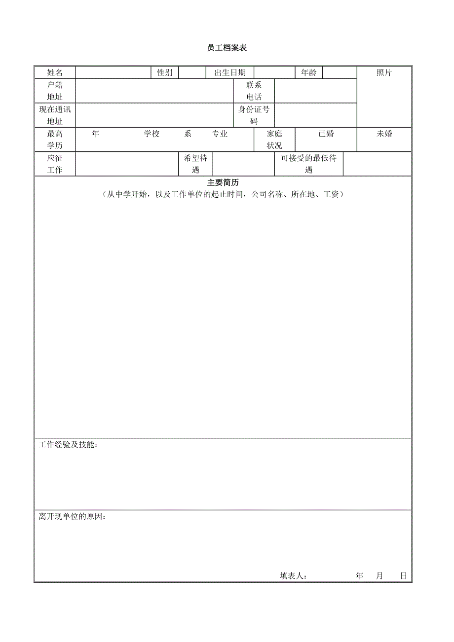 员工档案表【建筑公司表格模板】_第1页