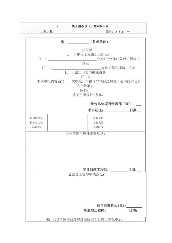 施工组织设计／方案报审表