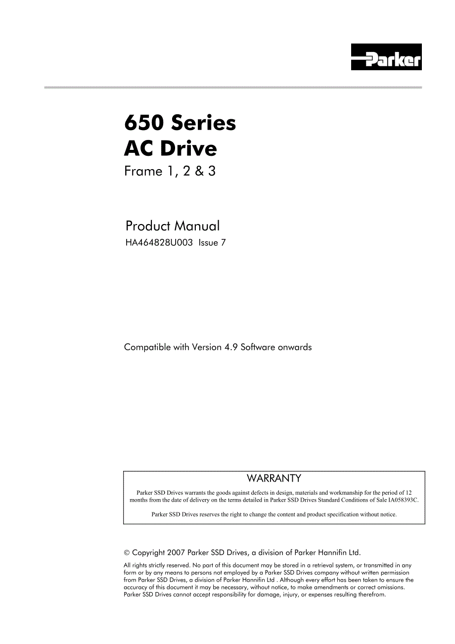 派克汉尼汾(Parker)AC650－变频器说明书_第1页
