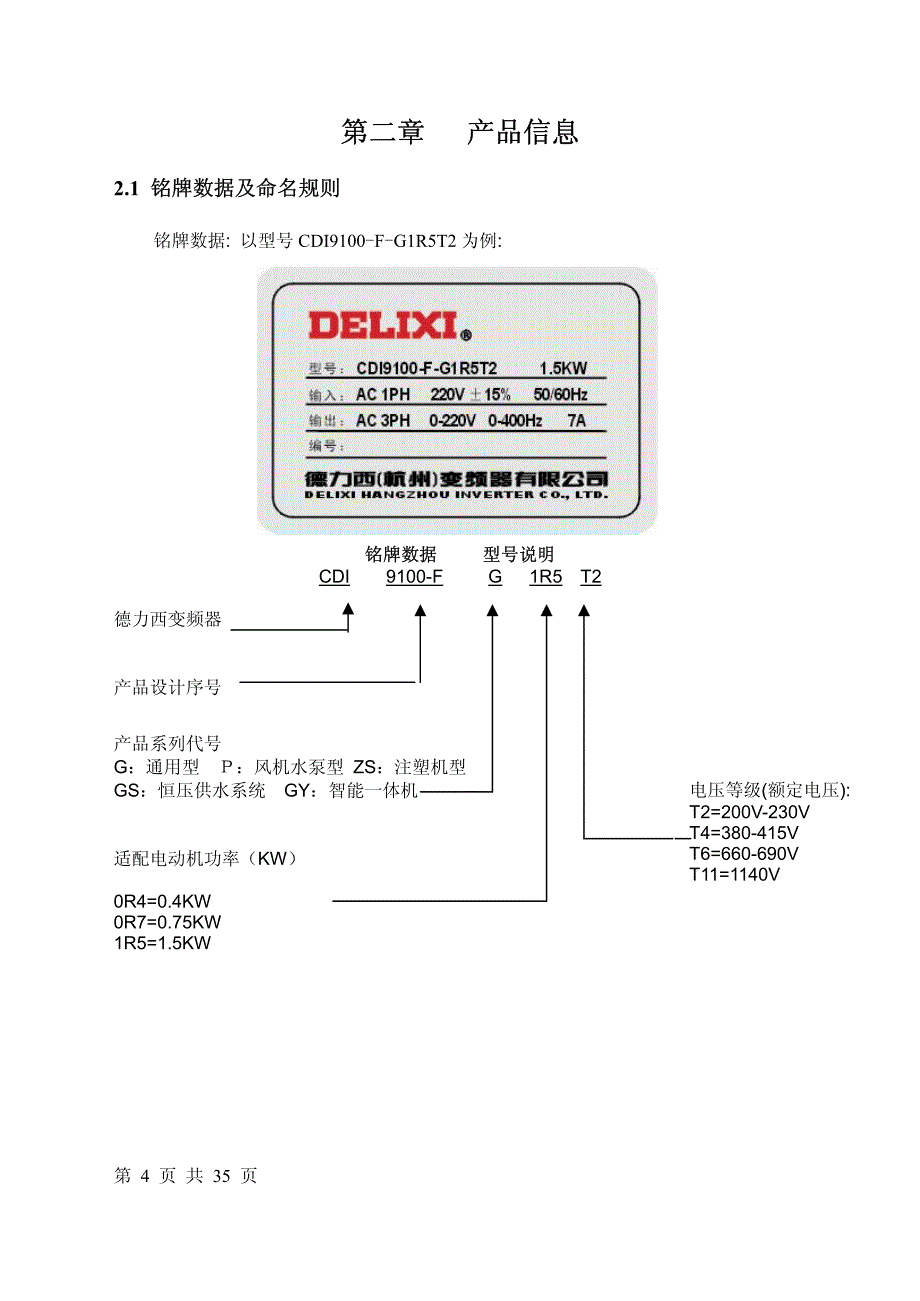 德力西－CDI9100-F－变频器说明书_第4页