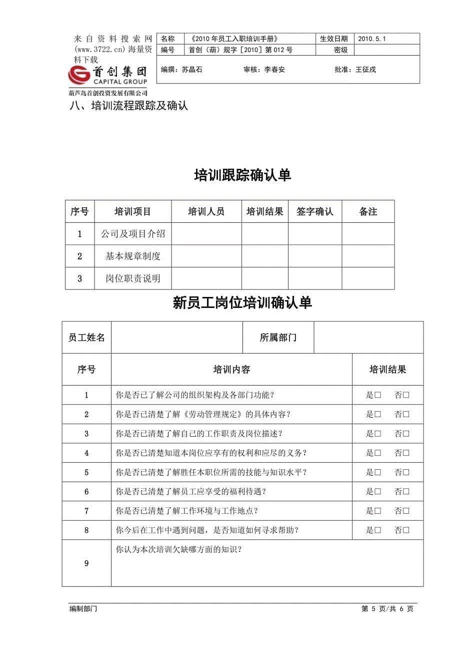 某某投资发展有限公司员工入职培训手册（DOC 6页）_第5页