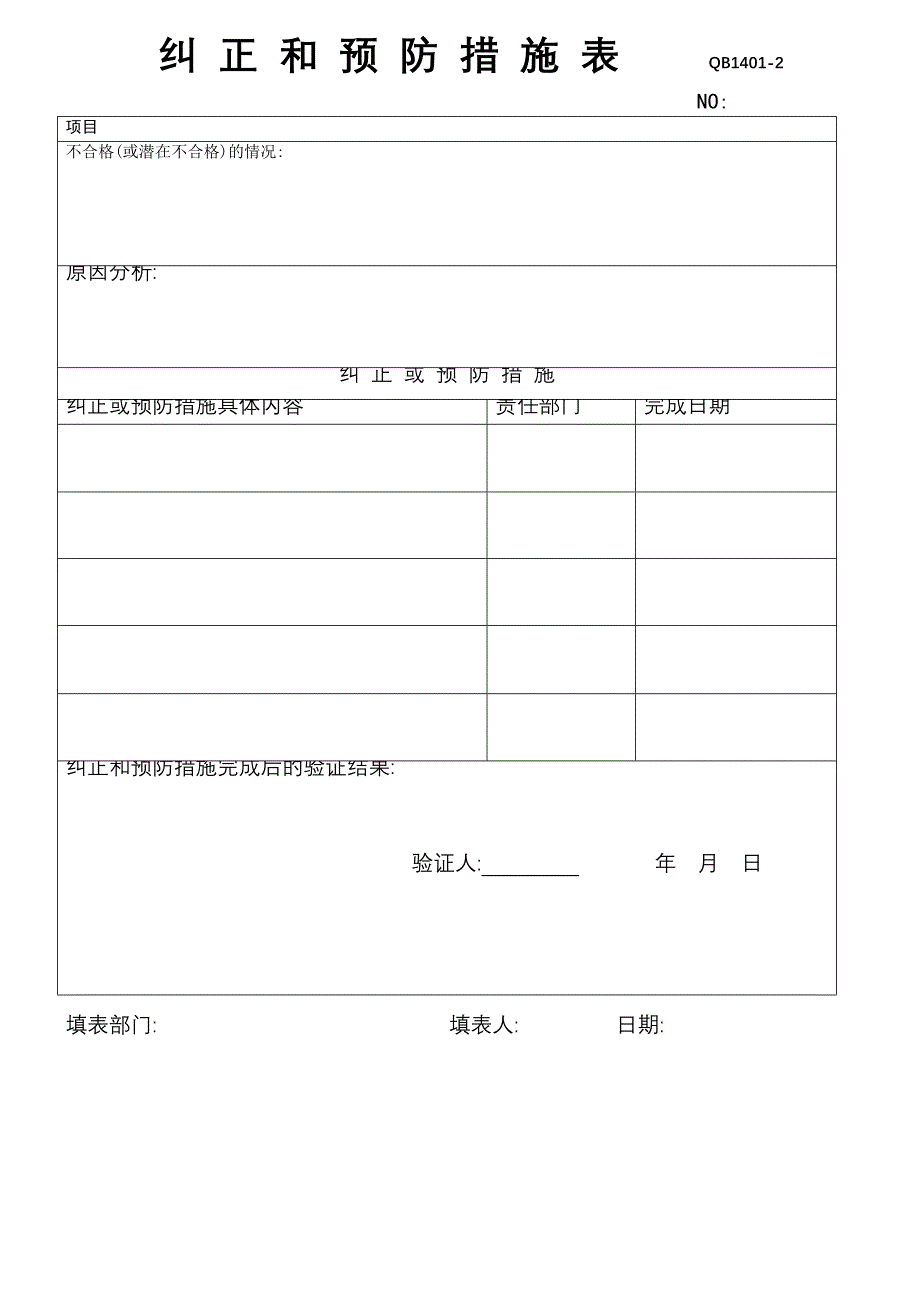 《检验手册》纠正和预防措施表_第1页