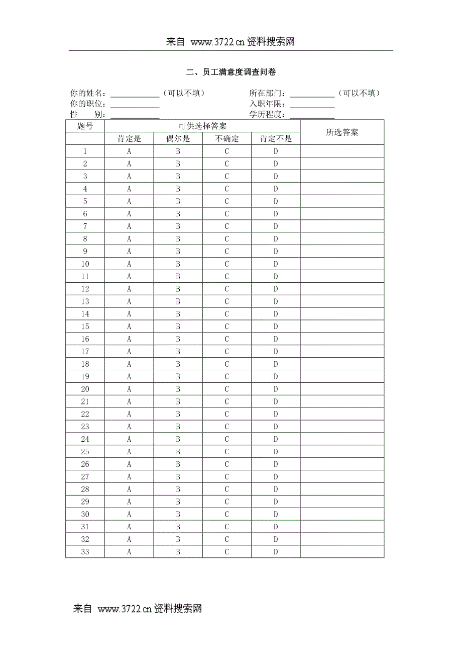 企业文化与员工满意度调查问卷（DOC 5页）_第4页