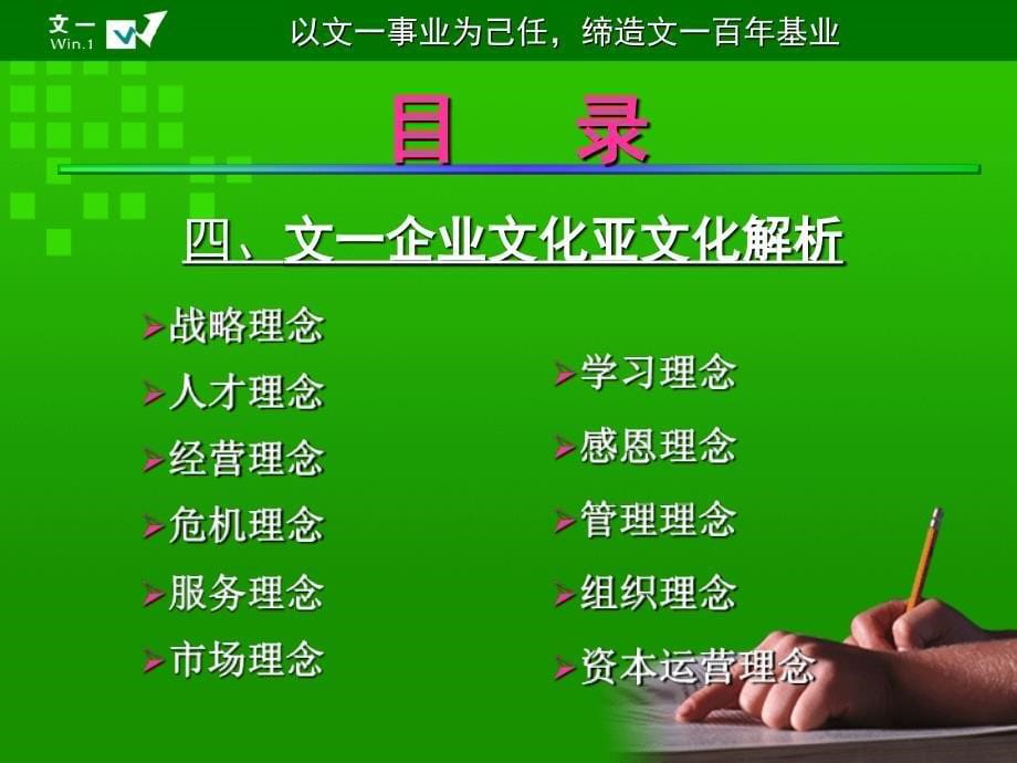 文一（办公用品）实业有限公司企业文化手册-企业文化的基本架构（PPT 91页）_第5页