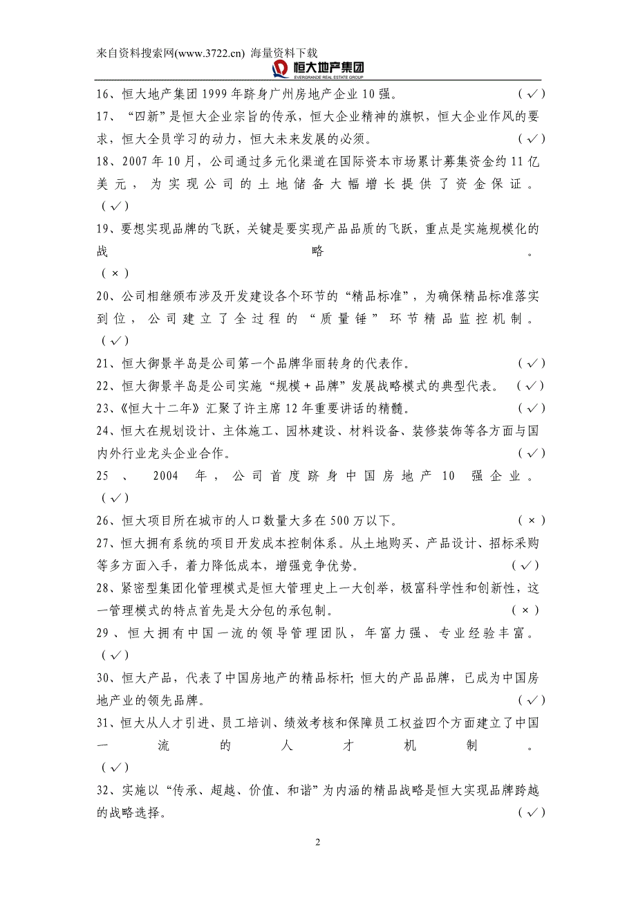 新员工入职考试复习题库（企业文化100题）-新_第2页