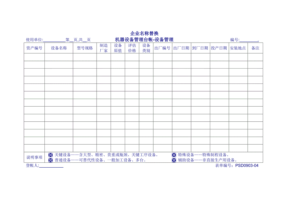 机器设备管理台帐（模板文档）_第1页