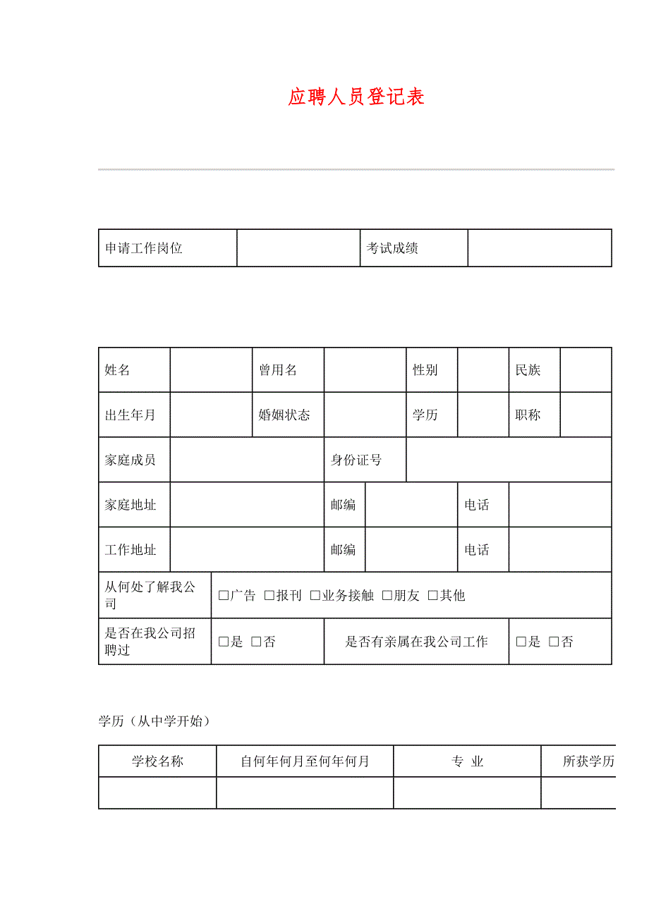 （HR人力资源管理文档）36应聘人员登记表_第1页