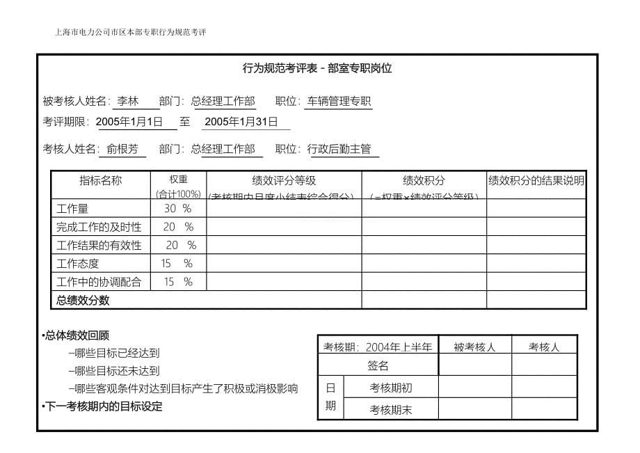 上海市电力公司绩效管理（埃森哲）行为规范考核：行为规范考评表格-李林05.01_第5页