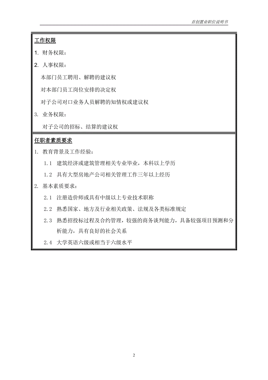 首创集团HR报告（翰威特）职位说明书-经营部经理_第2页