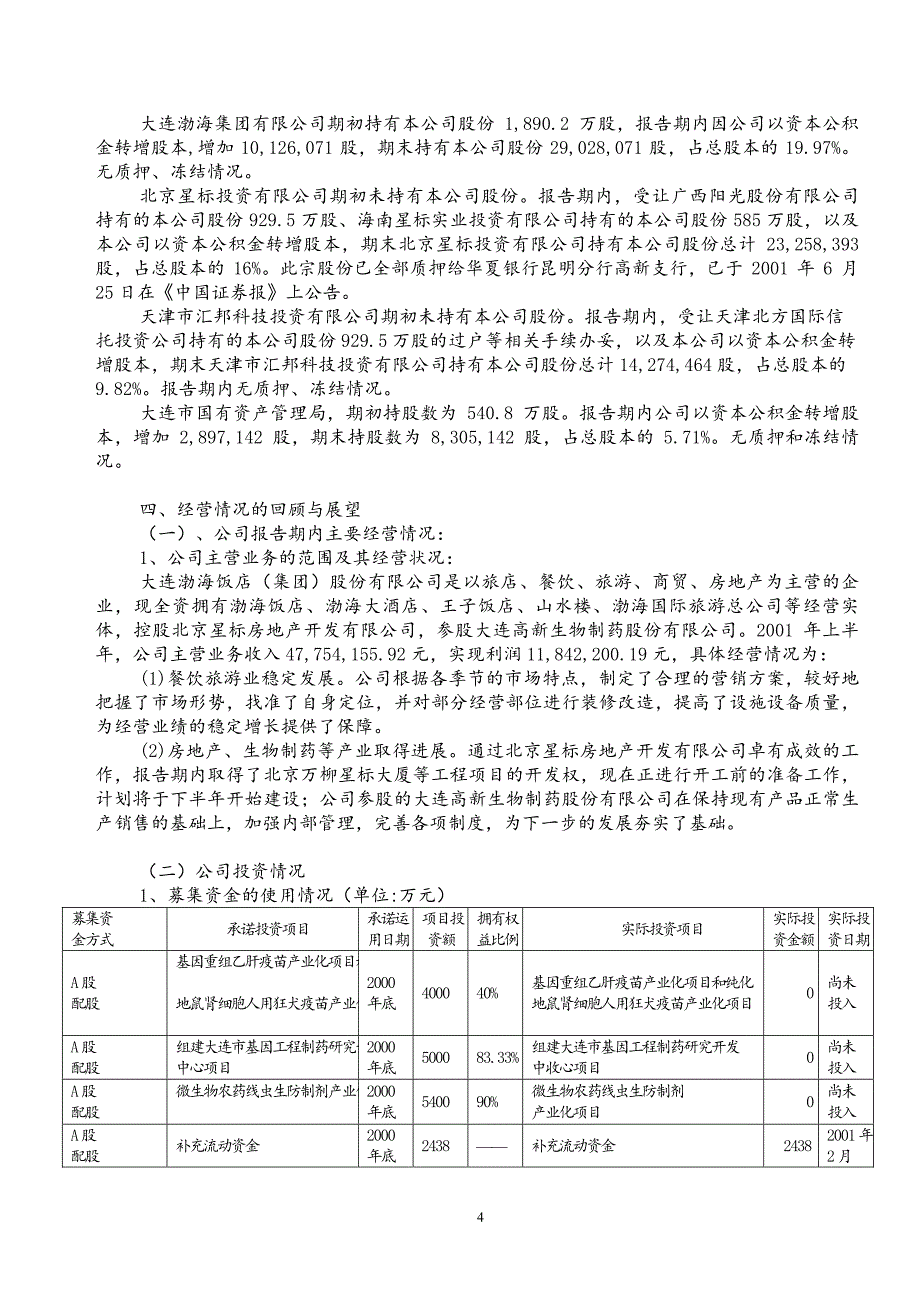 大连渤海饭店（集团）股份有限公司2001年中期报告_第4页