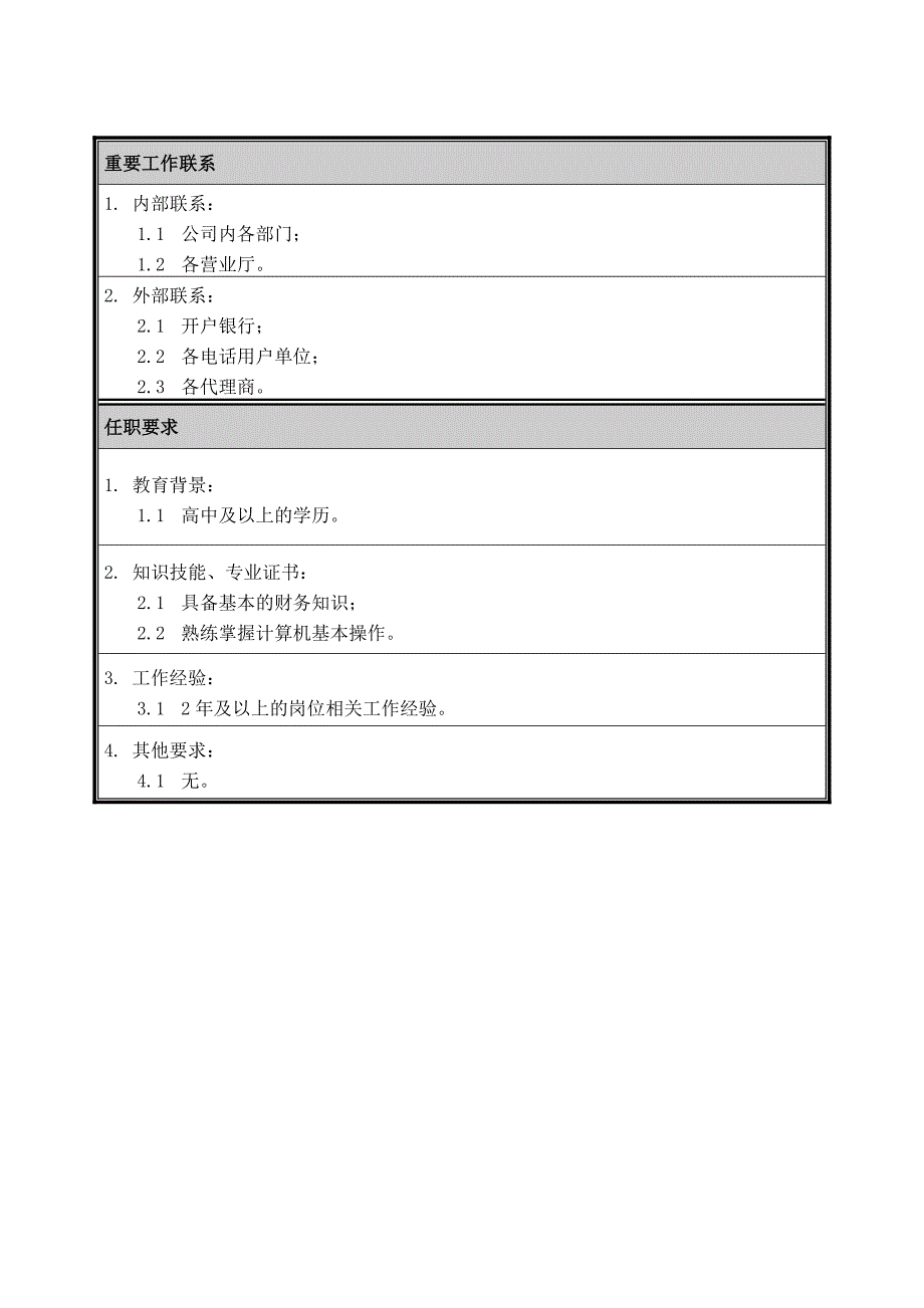 河南铁通（人力资源管理）职位说明书－帐务部帐务管理员_第2页