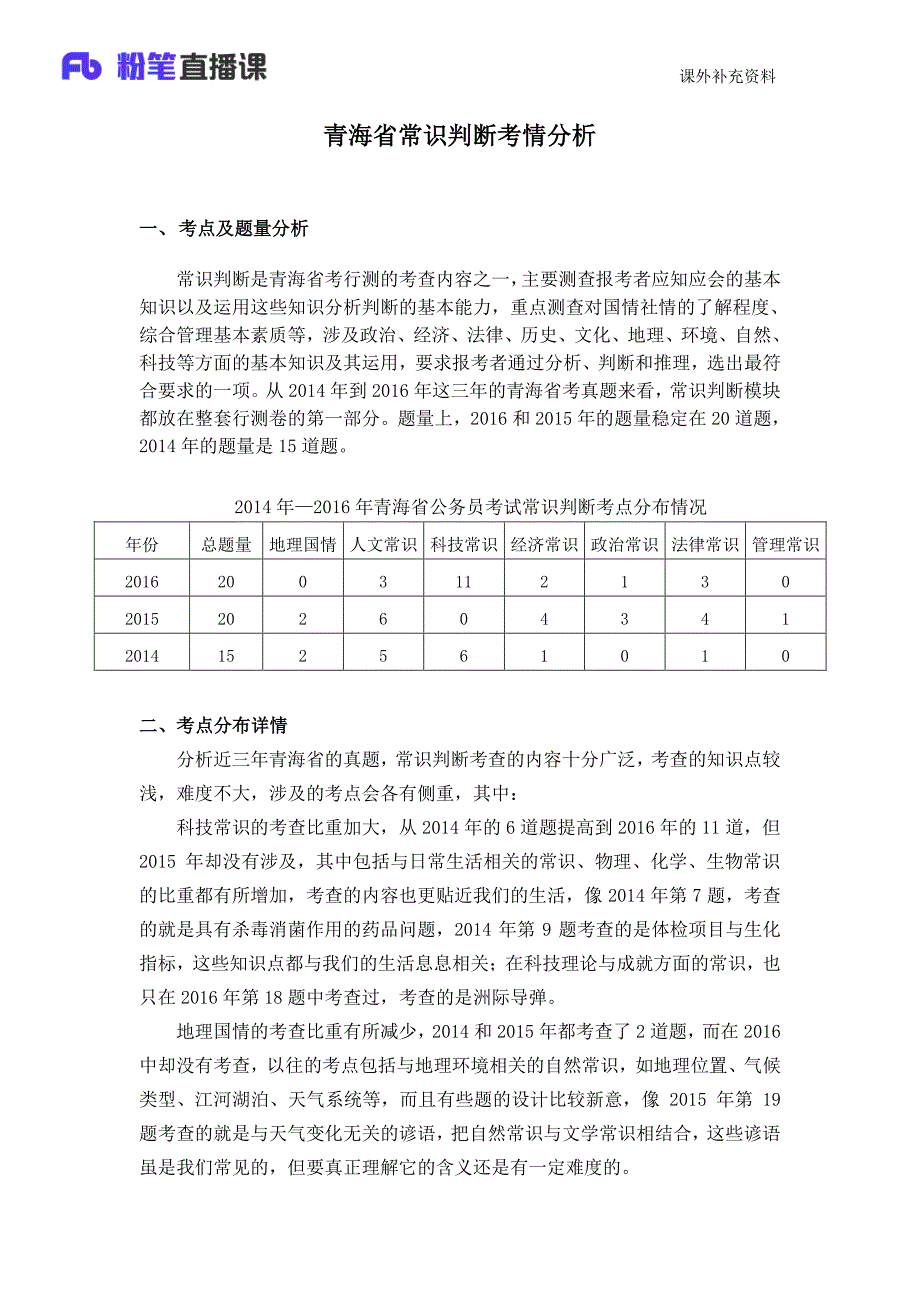 2017年公务员考试青海考情分析-常识_第1页