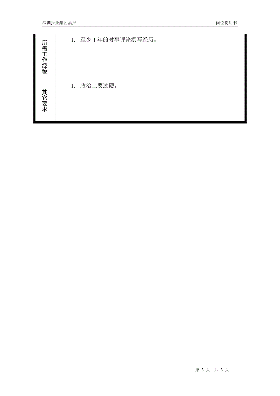 深圳报业集团晶报（人力资源咨询）岗位说明书-新闻评论部评论员_第3页