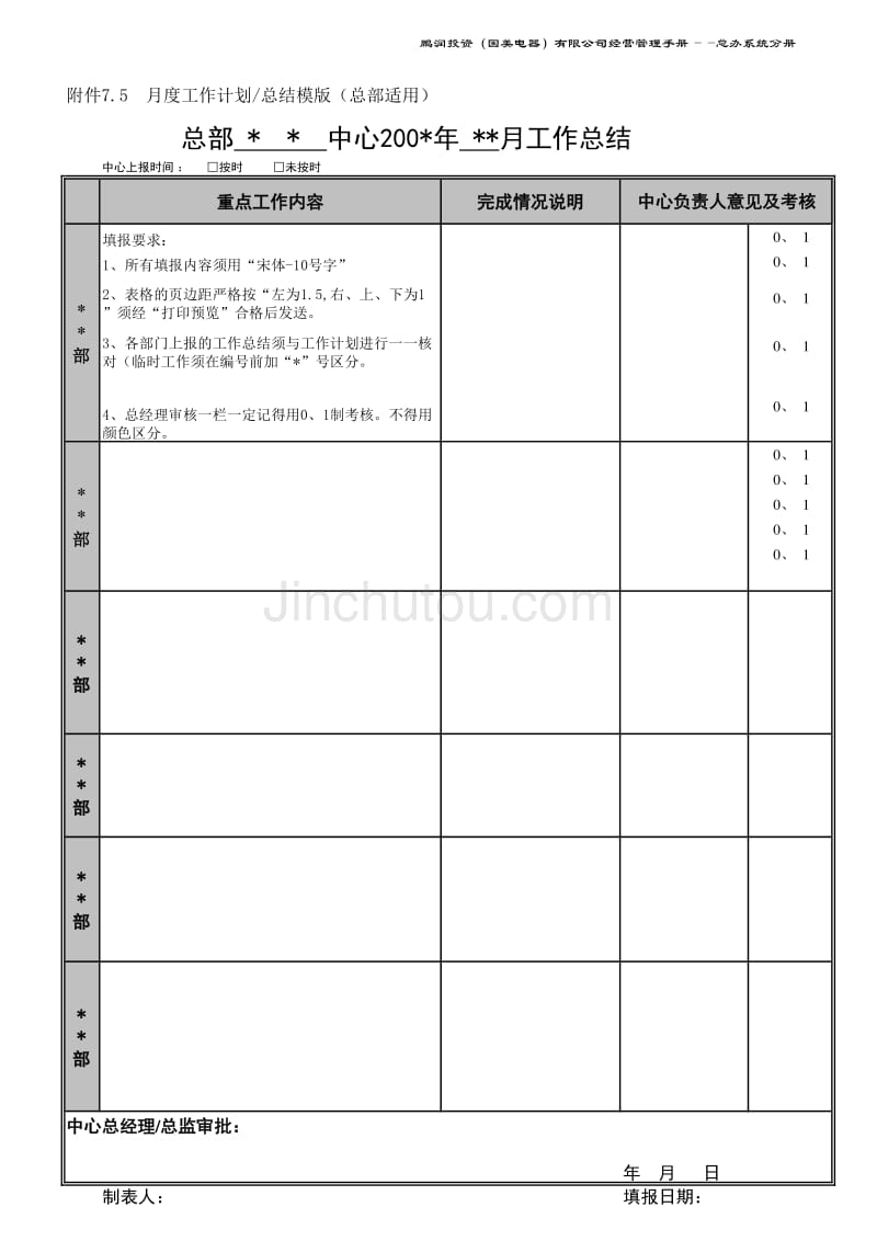 国美公司业务管理（罗兰贝格）月度工作计划、总结模板(总部)_第2页