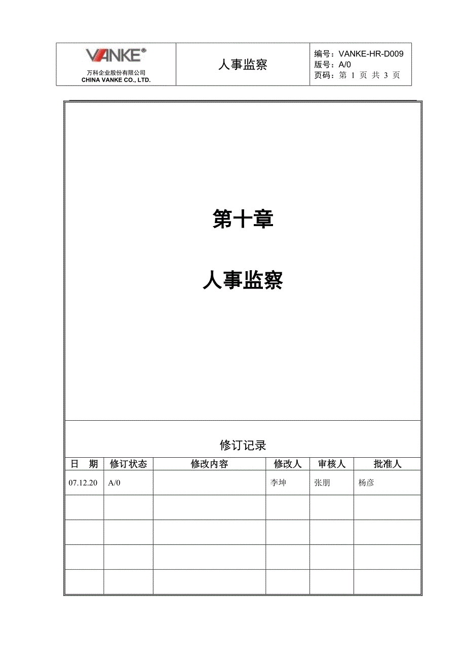 万科地产HR人力资源管理－人事监察_第1页