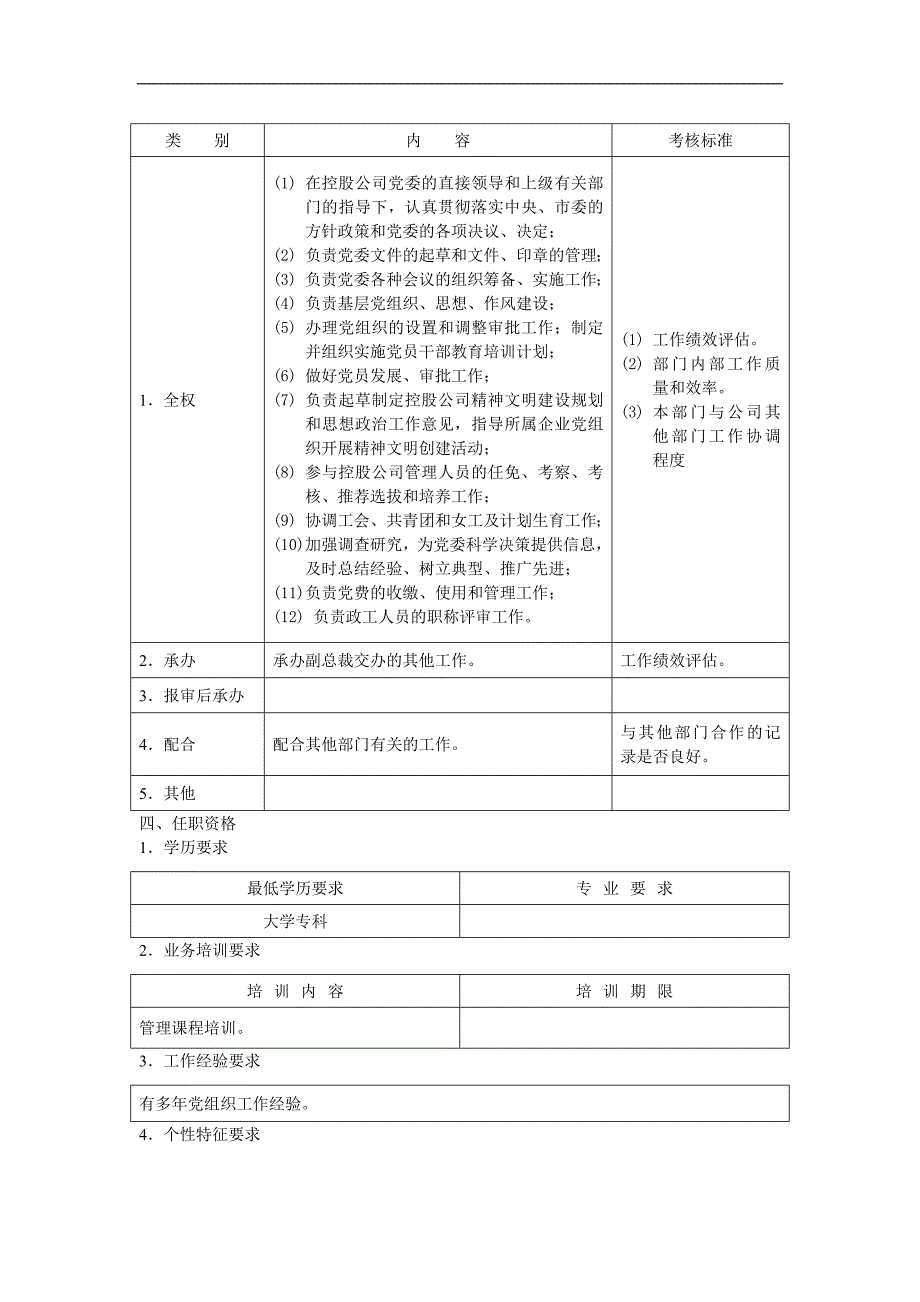 党委办公室主任职位说明书_第2页